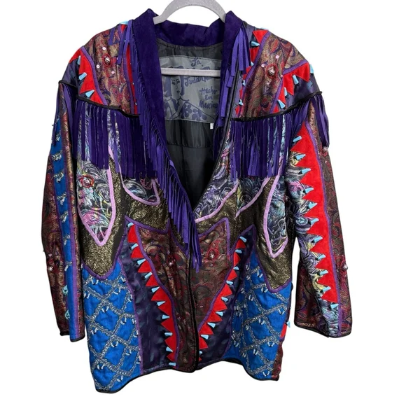 Vintage Judith Roberts Mexico Patchwork Fringe Jacket Beaded Western L/XL - Picture 6 of 16